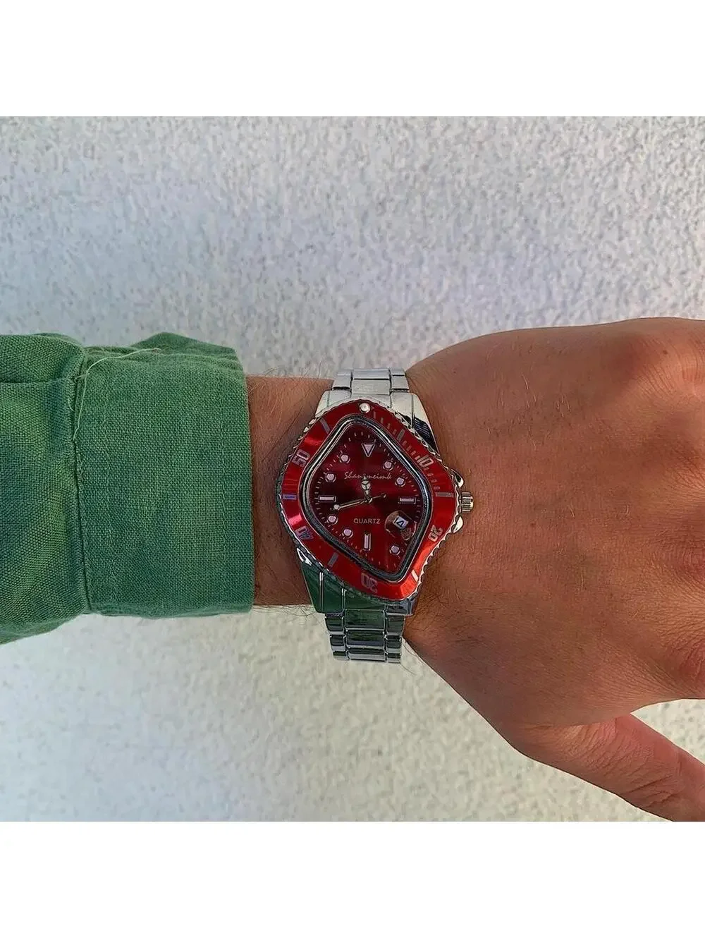 Cyber futuristic Red Face Silver Stainless Steel Y2k 2000s vintage style